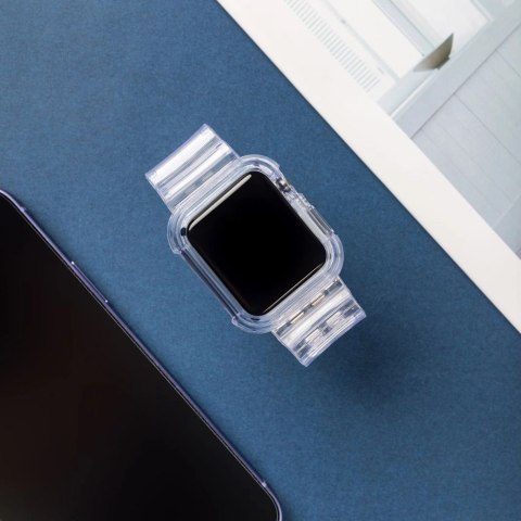 Silikonowa opaska pasek bransoleta bransoletka etui Strap Light Set do zegarka Apple Watch 44 mm - niebieska