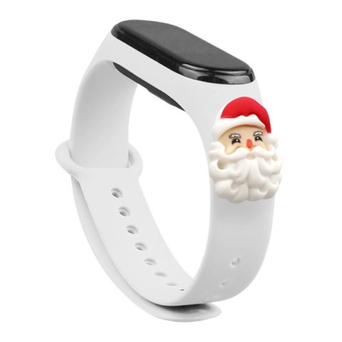 Opaska Strap Xmas do Xiaomi Mi Band 3 / 4 świąteczny silikonowy pasek bransoletka z Mikołajem - biała