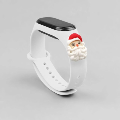Opaska Strap Xmas do Xiaomi Mi Band 3 / 4 świąteczny silikonowy pasek bransoletka z Mikołajem - biała