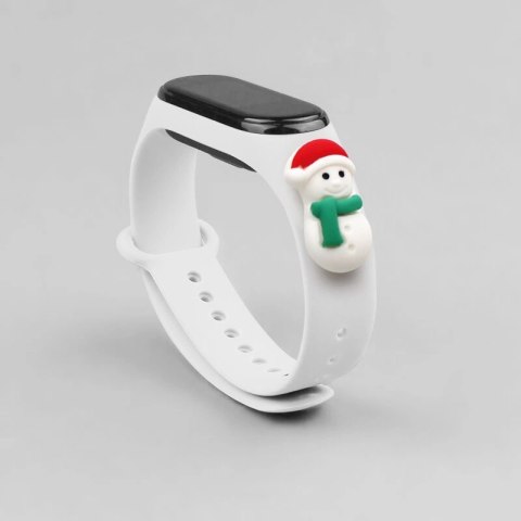 Opaska Strap Xmas do Xiaomi Mi Band 3 / 4 świąteczny silikonowy pasek bransoletka z bałwankiem - biała