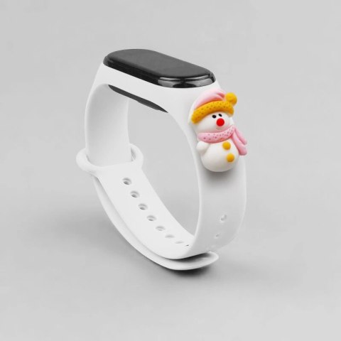 Opaska Strap Xmas do Xiaomi Mi Band 3 / 4 świąteczny silikonowy pasek bransoletka z bałwankiem - biała