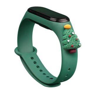 Opaska Strap Xmas do Xiaomi Mi Band 3 / 4 świąteczny silikonowy pasek bransoletka z choinką - ciemnozielona