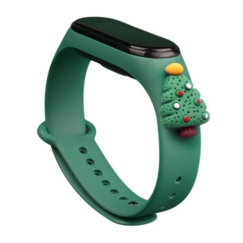 Opaska Strap Xmas do Xiaomi Mi Band 3 / 4 świąteczny silikonowy pasek bransoletka z choinką - ciemnozielona