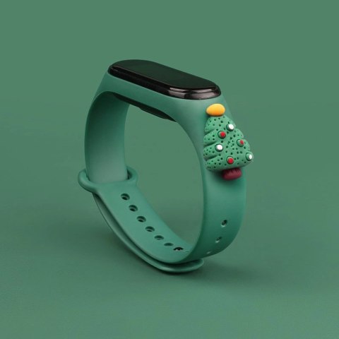Opaska Strap Xmas do Xiaomi Mi Band 3 / 4 świąteczny silikonowy pasek bransoletka z choinką - ciemnozielona