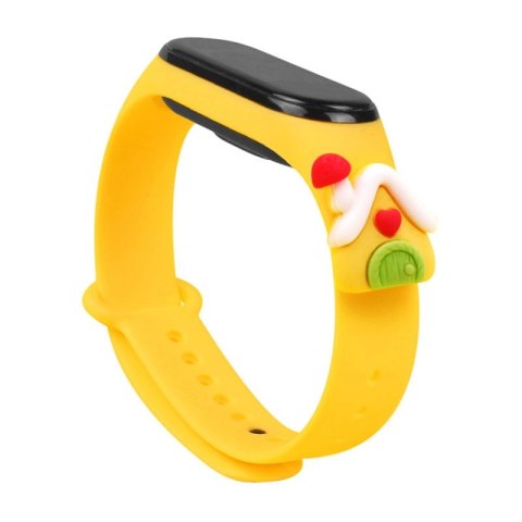 Opaska Strap Xmas do Xiaomi Mi Band 3 / 4 świąteczny silikonowy pasek bransoletka z domkiem - żółta