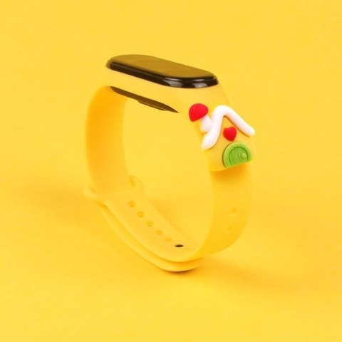Opaska Strap Xmas do Xiaomi Mi Band 3 / 4 świąteczny silikonowy pasek bransoletka z domkiem - żółta