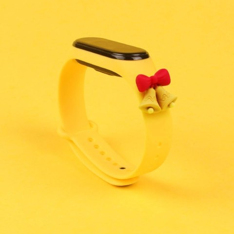 Opaska Strap Xmas do Xiaomi Mi Band 3 / 4 świąteczny silikonowy pasek bransoletka z dzwonkami - żółta