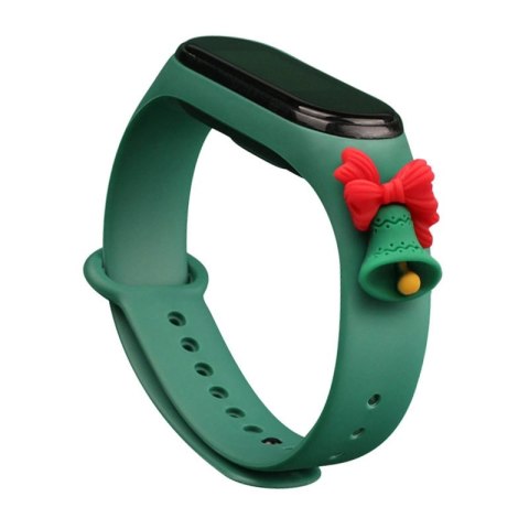 Opaska Strap Xmas do Xiaomi Mi Band 3 / 4 świąteczny silikonowy pasek bransoletka z dzwonkiem - ciemnozielona