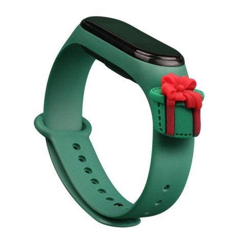 Opaska Strap Xmas do Xiaomi Mi Band 3 / 4 świąteczny silikonowy pasek bransoletka z prezentem - ciemnozielona