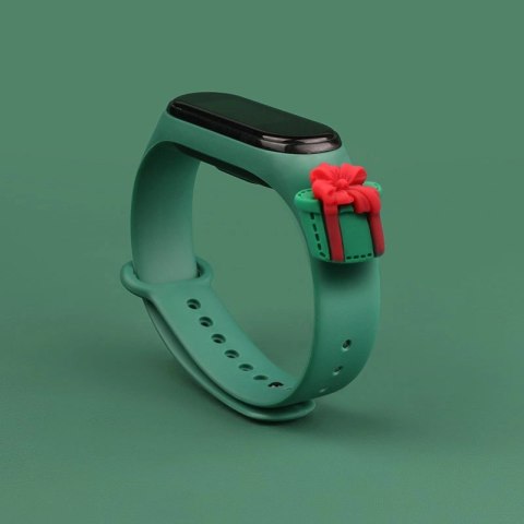Opaska Strap Xmas do Xiaomi Mi Band 3 / 4 świąteczny silikonowy pasek bransoletka z prezentem - ciemnozielona