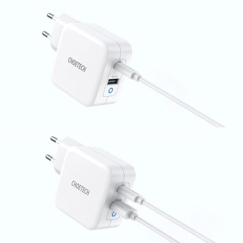 Choetech szybka ładowarka sieciowa GaN USB Typ C PD USB-A QC3.0 65W 3,25A biały (PD8002)