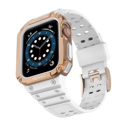 Pasek z etui ochronnym Protect Strap Band do Apple Watch 38 / 40 / 41 mm opaska obudowa pancerna - biały, różowe złoto Pasek z etui ochronnym Protect Strap Band do Apple Watch 38 / 40 / 41 mm opaska obudowa pancerna - biały, różowe złoto