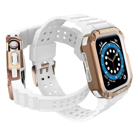 Pasek z etui ochronnym Protect Strap Band do Apple Watch 38 / 40 / 41 mm opaska obudowa pancerna - biały, różowe złoto Pasek z etui ochronnym Protect Strap Band do Apple Watch 38 / 40 / 41 mm opaska obudowa pancerna - biały, różowe złoto