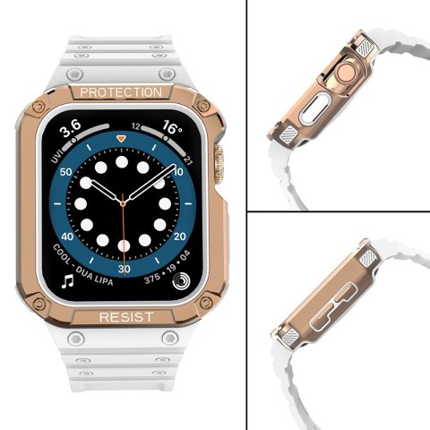 Pasek z etui ochronnym Protect Strap Band do Apple Watch 38 / 40 / 41 mm opaska obudowa pancerna - biały, różowe złoto Pasek z etui ochronnym Protect Strap Band do Apple Watch 38 / 40 / 41 mm opaska obudowa pancerna - biały, różowe złoto