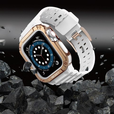 Pasek z etui ochronnym Protect Strap Band do Apple Watch 38 / 40 / 41 mm opaska obudowa pancerna - biały, różowe złoto Pasek z etui ochronnym Protect Strap Band do Apple Watch 38 / 40 / 41 mm opaska obudowa pancerna - biały, różowe złoto