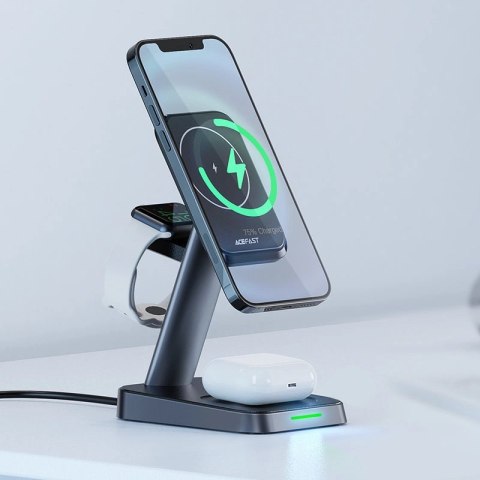 Acefast bezprzewodowa ładowarka Qi 15W do iPhone (z MagSafe), Apple Watch i Apple AirPods stojak podstawka uchwyt magnetyczny cz Acefast bezprzewodowa ładowarka Qi 15W do iPhone (z MagSafe), Apple Watch i Apple AirPods stojak podstawka uchwyt magnetyczny cz