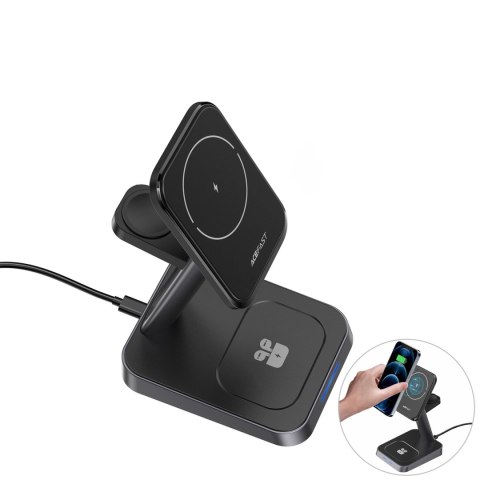 Acefast bezprzewodowa ładowarka Qi 15W do iPhone (z MagSafe), Apple Watch i Apple AirPods stojak podstawka uchwyt magnetyczny cz Acefast bezprzewodowa ładowarka Qi 15W do iPhone (z MagSafe), Apple Watch i Apple AirPods stojak podstawka uchwyt magnetyczny cz