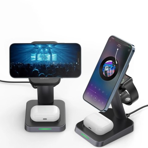 Acefast bezprzewodowa ładowarka Qi 15W do iPhone (z MagSafe), Apple Watch i Apple AirPods stojak podstawka uchwyt magnetyczny cz Acefast bezprzewodowa ładowarka Qi 15W do iPhone (z MagSafe), Apple Watch i Apple AirPods stojak podstawka uchwyt magnetyczny cz