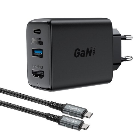 Ładowarka GaN Acefast A17 65W USB-C / USB-A, adapter HDMI 4K 60Hz (zestaw z kablem) - czarna Ładowarka GaN Acefast A17 65W USB-C / USB-A, adapter HDMI 4K 60Hz (zestaw z kablem) - czarna