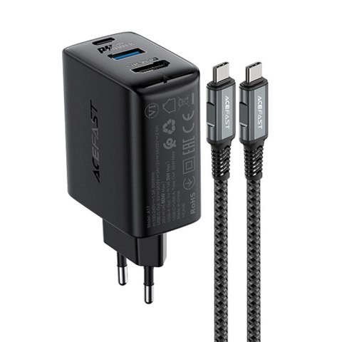 Ładowarka GaN Acefast A17 65W USB-C / USB-A, adapter HDMI 4K 60Hz (zestaw z kablem) - czarna Ładowarka GaN Acefast A17 65W USB-C / USB-A, adapter HDMI 4K 60Hz (zestaw z kablem) - czarna