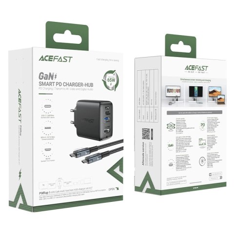 Ładowarka GaN Acefast A17 65W USB-C / USB-A, adapter HDMI 4K 60Hz (zestaw z kablem) - czarna Ładowarka GaN Acefast A17 65W USB-C / USB-A, adapter HDMI 4K 60Hz (zestaw z kablem) - czarna