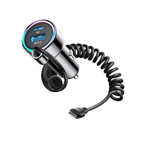 Ładowarka samochodowa 3w1 Joyroom JR-CL07 72W z kablem USB-C 1.6m - czarna