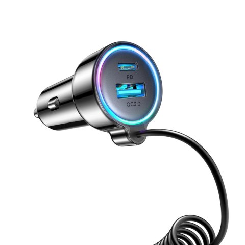Ładowarka samochodowa 3w1 Joyroom JR-CL07 72W z kablem USB-C 1.6m - czarna