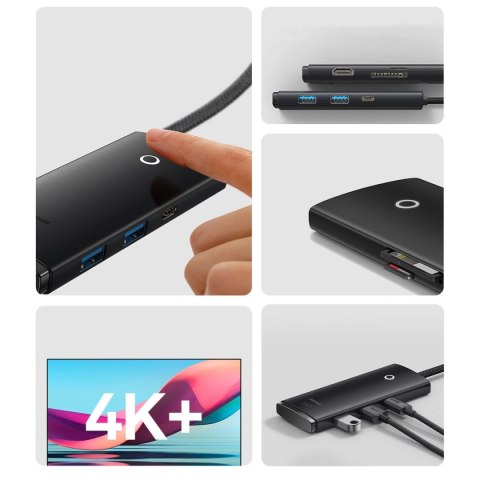 Baseus Lite Series wielofunkcyjny HUB USB Typ C - 2 x USB 3.0 / USB Typ C / HDMI 1,4 / SD/TF OTG czarny (WKQX050001) Baseus Lite Series wielofunkcyjny HUB USB Typ C - 2 x USB 3.0 / USB Typ C / HDMI 1,4 / SD/TF OTG czarny (WKQX050001)