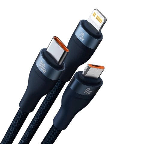 Baseus Flash Series II kabel USB Typ C / USB Typ A - USB Typ C / Lightning / micro USB 100 W 1,2 m niebieski (CASS030103) Baseus Flash Series II kabel USB Typ C / USB Typ A - USB Typ C / Lightning / micro USB 100 W 1,2 m niebieski (CASS030103)