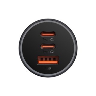 Baseus Golden Contactor Pro ładowarka samochodowa USB-A + 2x USB-C 65W ciemnoszary (CGJP010013)