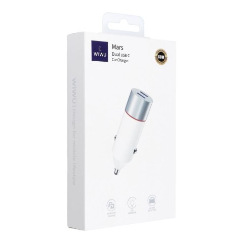 WiWU - Ładowarka samochodowa Mars Series Wi-QC023 60W PD+QC 2xUSB C - biała WiWU - Ładowarka samochodowa Mars Series Wi-QC023 60W PD+QC 2xUSB C - biała