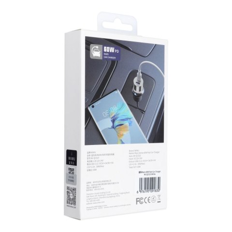 WiWU - Ładowarka samochodowa Mars Series Wi-QC023 60W PD+QC 2xUSB C - biała WiWU - Ładowarka samochodowa Mars Series Wi-QC023 60W PD+QC 2xUSB C - biała
