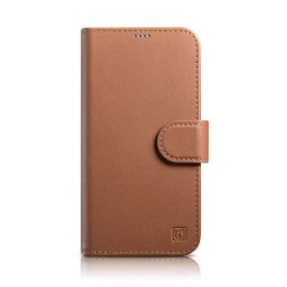 ICarer Wallet Case 2in1 etui iPhone 14 Pro skórzany pokrowiec z klapką Anti-RFID brązowy (WMI14220726-BN)