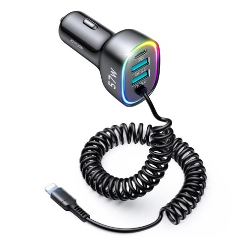 Joyroom szybka ładowarka samochodowa 4 w 1 PD, QC3.0, AFC, FCP z kablem Lightning 1,6m 57W czarny (JR-CL20) Joyroom szybka ładowarka samochodowa 4 w 1 PD, QC3.0, AFC, FCP z kablem Lightning 1,6m 57W czarny (JR-CL20)