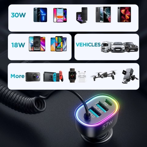 Joyroom szybka ładowarka samochodowa 4 w 1 PD, QC3.0, AFC, FCP z kablem Lightning 1,6m 57W czarny (JR-CL20) Joyroom szybka ładowarka samochodowa 4 w 1 PD, QC3.0, AFC, FCP z kablem Lightning 1,6m 57W czarny (JR-CL20)