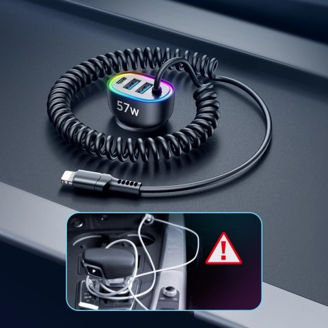 Joyroom szybka ładowarka samochodowa 4 w 1 PD, QC3.0, AFC, FCP z kablem Lightning 1,6m 57W czarny (JR-CL20) Joyroom szybka ładowarka samochodowa 4 w 1 PD, QC3.0, AFC, FCP z kablem Lightning 1,6m 57W czarny (JR-CL20)