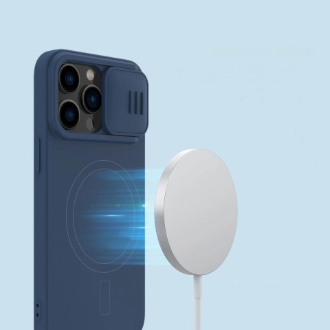 Nillkin CamShield Magnetic Silicone Case etui iPhone 14 Pro Max magnetyczny MagSafe pokrowiec z osłoną na aparat niebieski Nillkin CamShield Magnetic Silicone Case etui iPhone 14 Pro Max magnetyczny MagSafe pokrowiec z osłoną na aparat niebieski