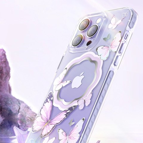 Kingxbar Butterfly Series magnetyczne etui iPhone 14 Plus MagSafe etui z motylami różowe Kingxbar Butterfly Series magnetyczne etui iPhone 14 Plus MagSafe etui z motylami różowe
