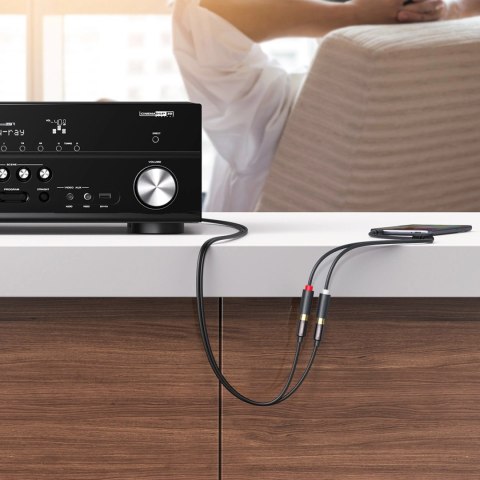 Ugreen adapter audio jack 3.5mm męski do 2xRCA żeński kabel 0.25m szary (AV109)