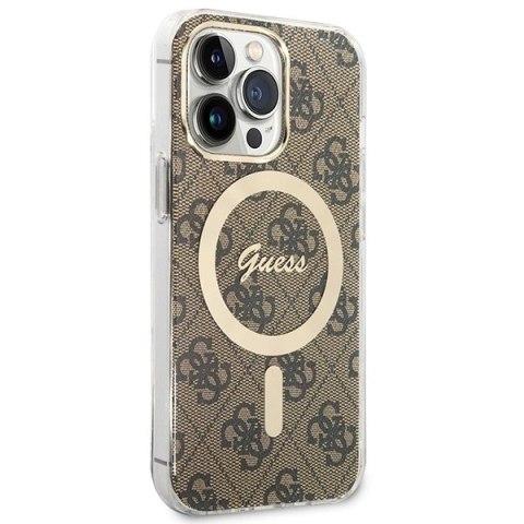 Etui Guess 4G Print MagSafe na iPhone 13 Pro + ładowarka indukcyjna - brązowe Etui Guess 4G Print MagSafe na iPhone 13 Pro + ładowarka indukcyjna - brązowe