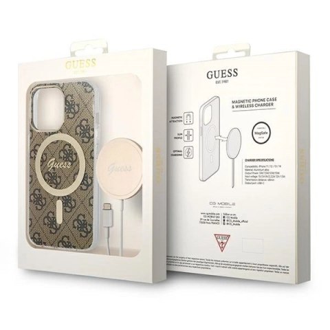 Etui Guess 4G Print MagSafe na iPhone 13 Pro + ładowarka indukcyjna - brązowe Etui Guess 4G Print MagSafe na iPhone 13 Pro + ładowarka indukcyjna - brązowe