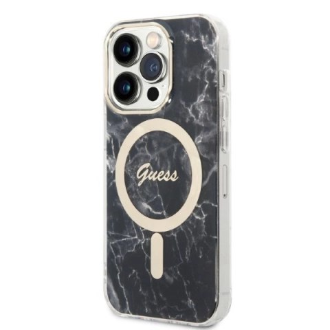 Etui Guess Marble MagSafe na iPhone 14 Pro + ładowarka indukcyjna - czarne Etui Guess Marble MagSafe na iPhone 14 Pro + ładowarka indukcyjna - czarne