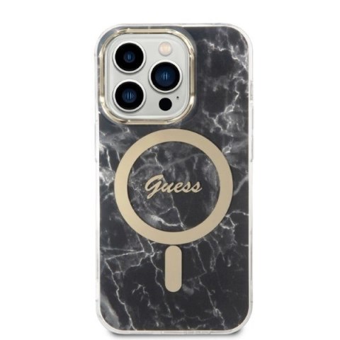 Etui Guess Marble MagSafe na iPhone 14 Pro + ładowarka indukcyjna - czarne Etui Guess Marble MagSafe na iPhone 14 Pro + ładowarka indukcyjna - czarne