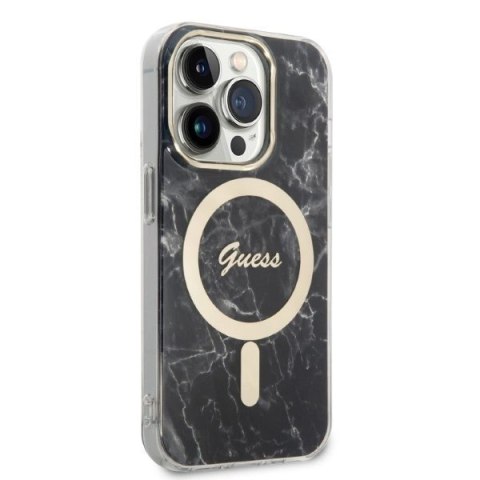 Etui Guess Marble MagSafe na iPhone 14 Pro + ładowarka indukcyjna - czarne Etui Guess Marble MagSafe na iPhone 14 Pro + ładowarka indukcyjna - czarne