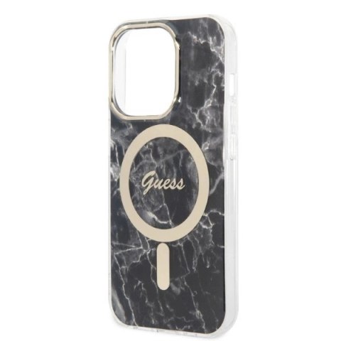Etui Guess Marble MagSafe na iPhone 14 Pro + ładowarka indukcyjna - czarne Etui Guess Marble MagSafe na iPhone 14 Pro + ładowarka indukcyjna - czarne