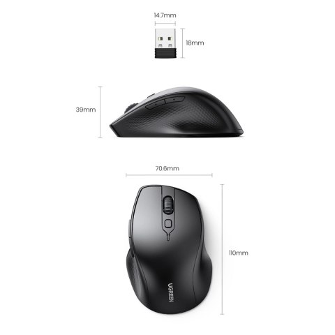 Ugreen myszka komputerowa bezprzewodowa ergonomiczna czarna (MU101) Ugreen myszka komputerowa bezprzewodowa ergonomiczna czarna (MU101)