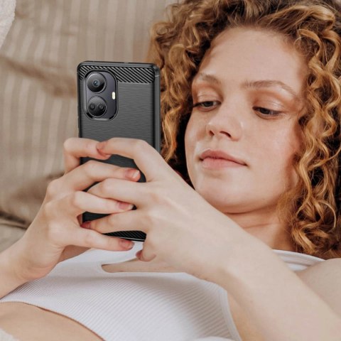 Carbon Case etui do Realme 10 Pro+ elastyczny silikonowy karbonowy pokrowiec czarne