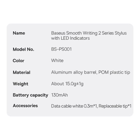 Aktywny / pasywny rysik stylus do iPad Baseus Smooth Writing 2 SXBC060302 - biały Aktywny / pasywny rysik stylus do iPad Baseus Smooth Writing 2 SXBC060302 - biały
