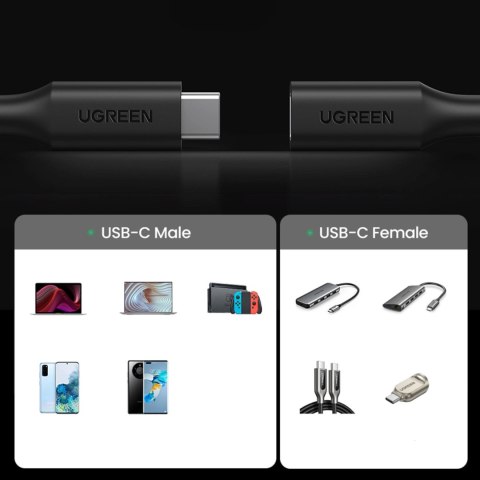 Kabel Ugreen 10387 USB-C - USB-C PD QC 4K 60Hz 100W 5A 10Gb/s 1m - czarny
