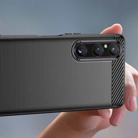 Carbon Case etui do Sony Xperia 1 V elastyczny silikonowy karbonowy pokrowiec czarne Carbon Case etui do Sony Xperia 1 V elastyczny silikonowy karbonowy pokrowiec czarne